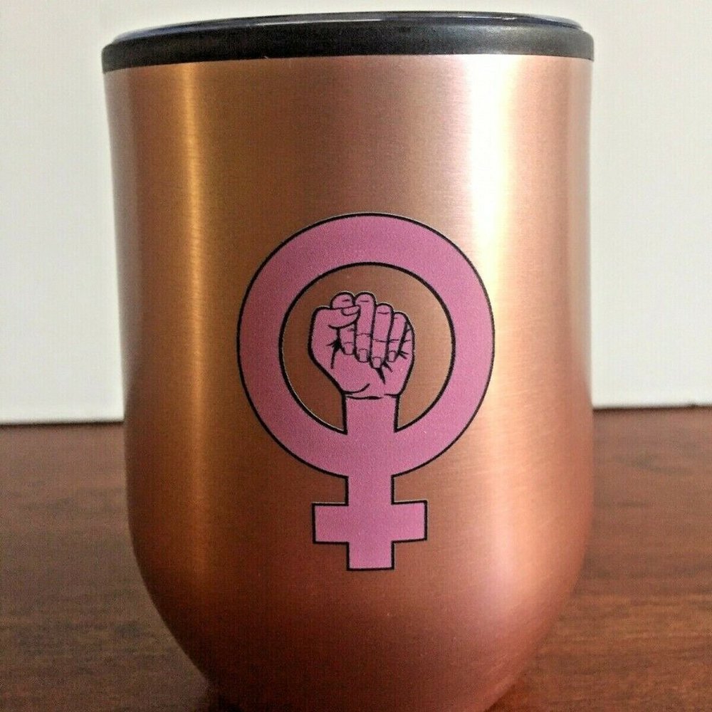 Women's Girl Power Coffee Wine Tumbler Mug Venus Symbol with Fist Pink